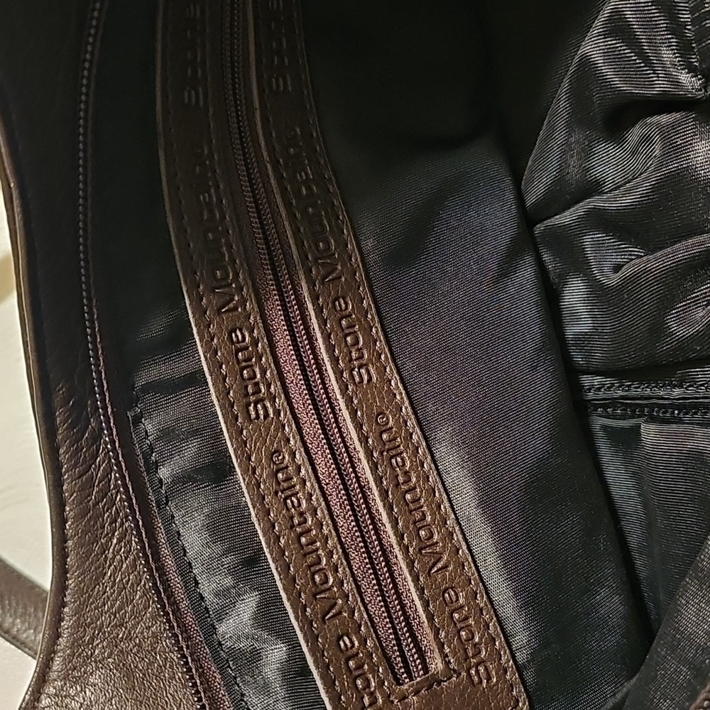 Stone Mountain brown leather shoulder bag very good condition front zip pouch ba - Picture 6 of 14